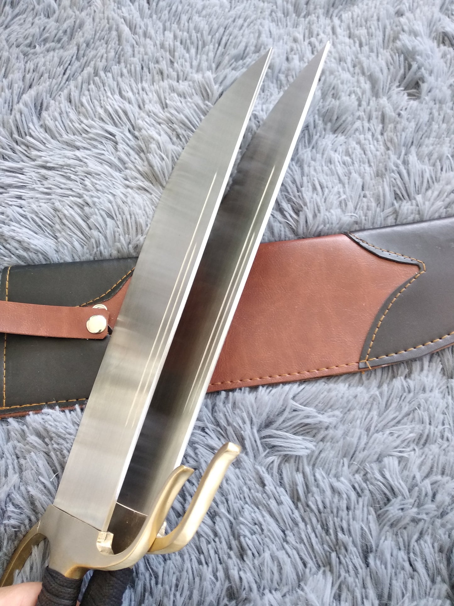 Wing chun Eight cut knife,Stainless steel blade,Leather,Brass