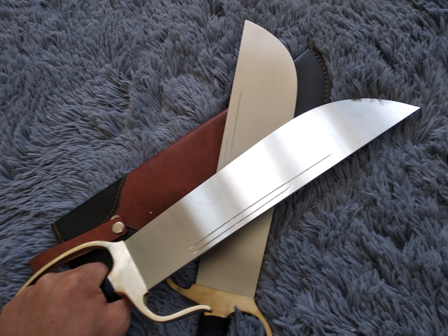 Wing chun Eight cut knife,Stainless steel blade,Leather,Brass