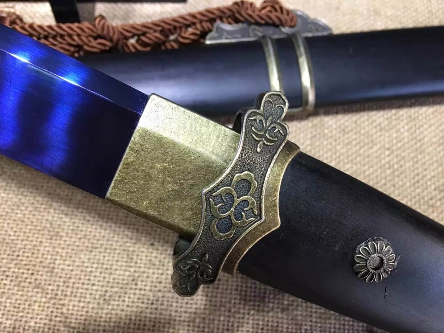 Tang dao,High carbon steel blue blade,Black wood,Alloy,Full tang