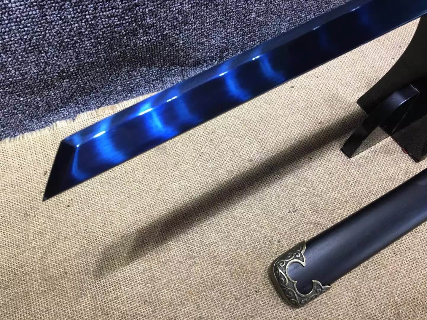 Tang dao,High carbon steel blue blade,Black wood,Alloy,Full tang