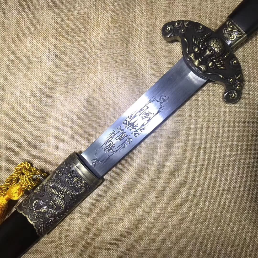 Dragon tiger sword,High carbon steel blade,Black wood,Alloy