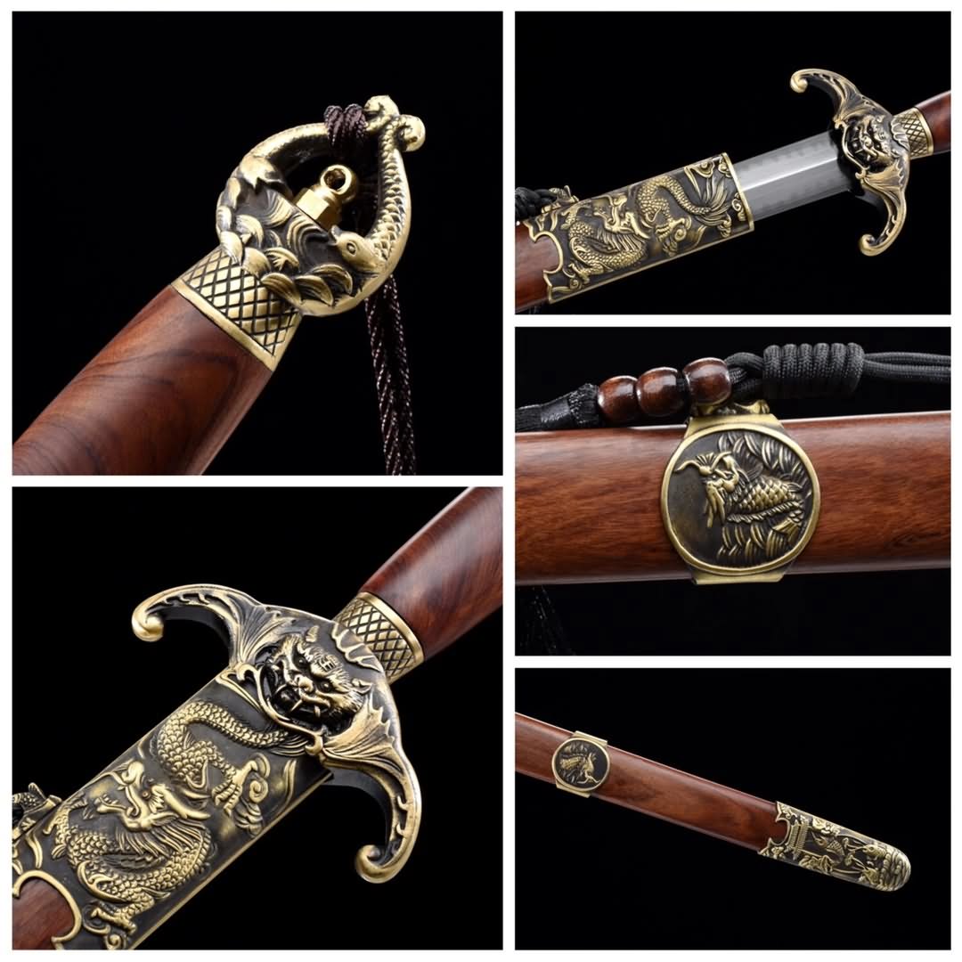 Dragon-Tiger Style Sword,Forged T10 Burn Blade,Brass Fittings