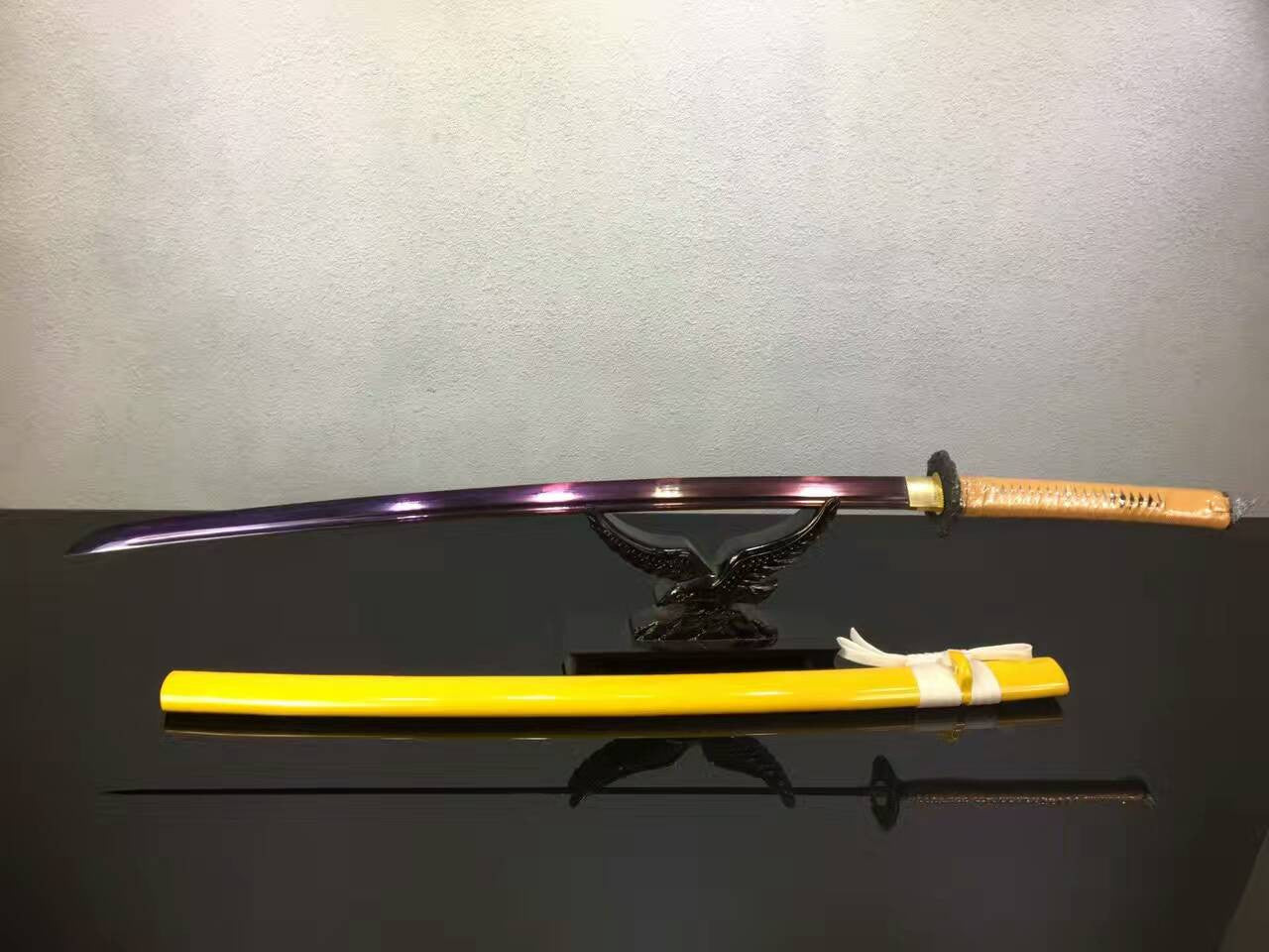 Samurai sword/katana/T10 high carbon steel purple blade/Yellow scabbard/Alloy Tosogu/Length 39"