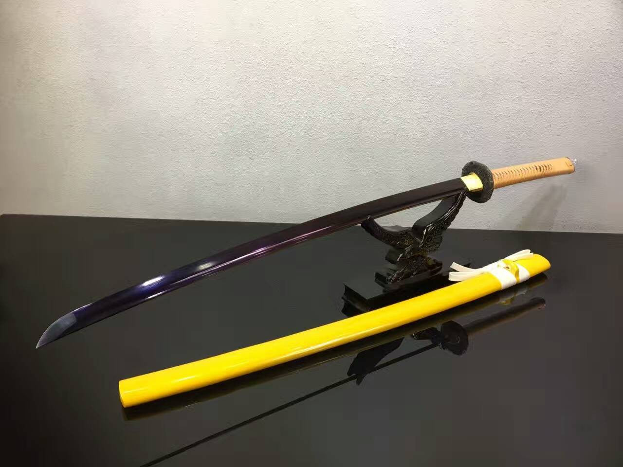 Samurai sword/katana/T10 high carbon steel purple blade/Yellow scabbard/Alloy Tosogu/Length 39"