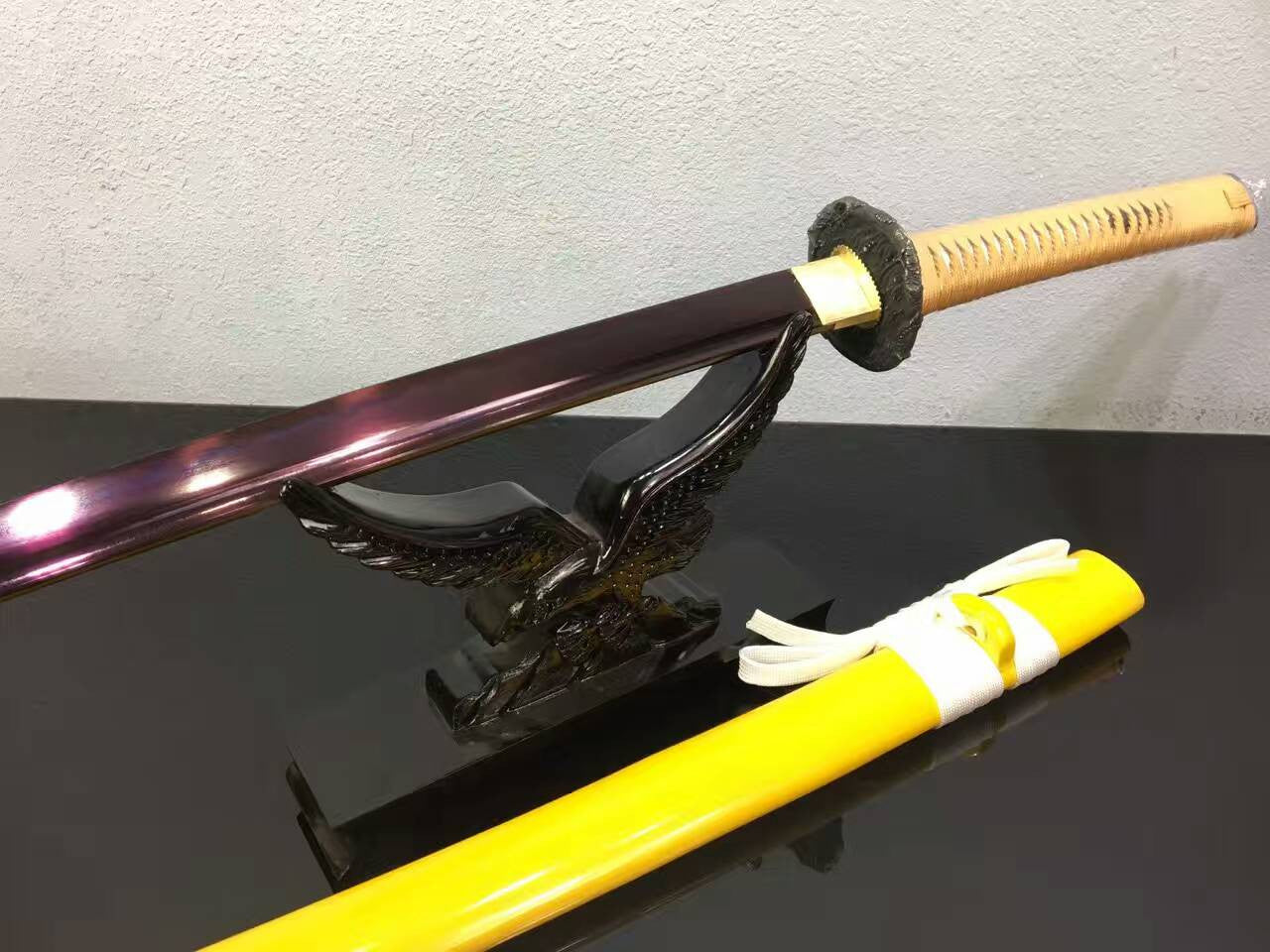 Samurai sword/katana/T10 high carbon steel purple blade/Yellow scabbard/Alloy Tosogu/Length 39"