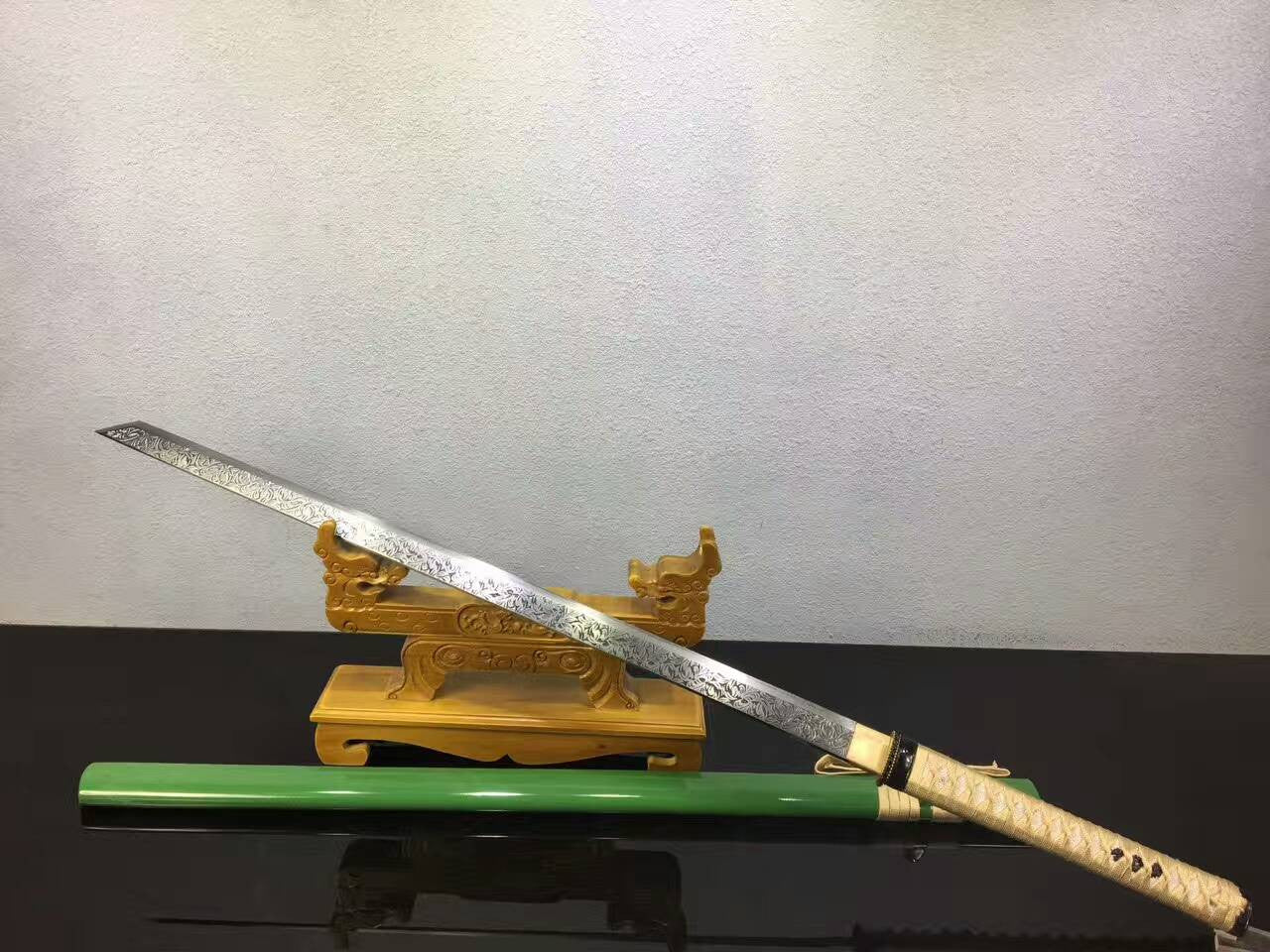 Tang dao(High manganese steel,Green scabbard,Alloy)Full tang,Length 39"