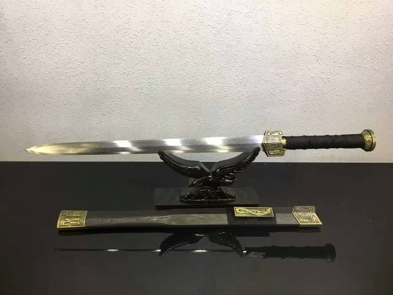 Chinese sword,Han jian(Folded steel octahedral blade,Black wood scabbard,Alloy fitted)Length 32"