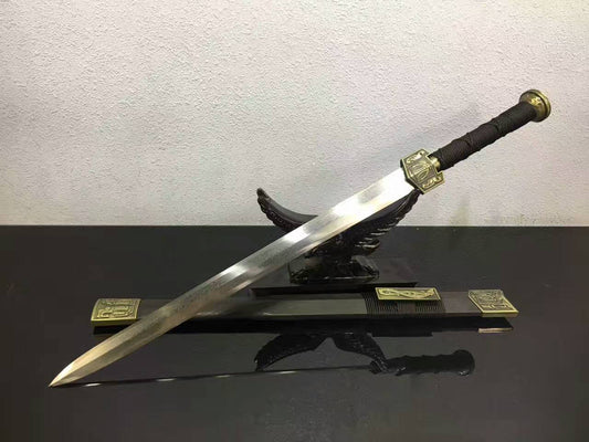 Chinese sword,Han jian(Folded steel octahedral blade,Black wood scabbard,Alloy fitted)Length 32"