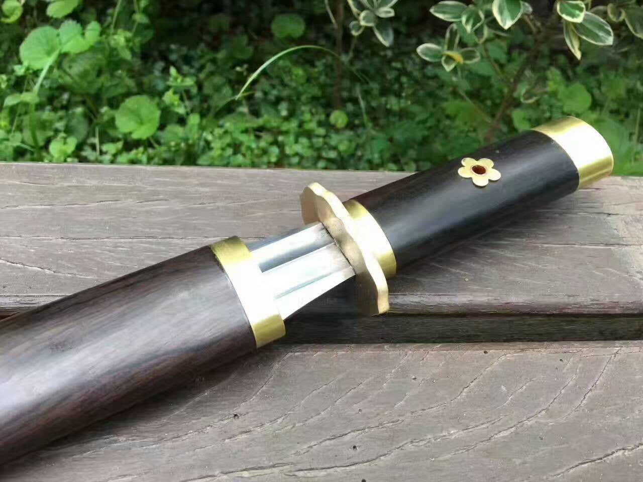 Small chinese sword,Dagger,Pattern steel blade,Ebony scabbard,Brass fitting