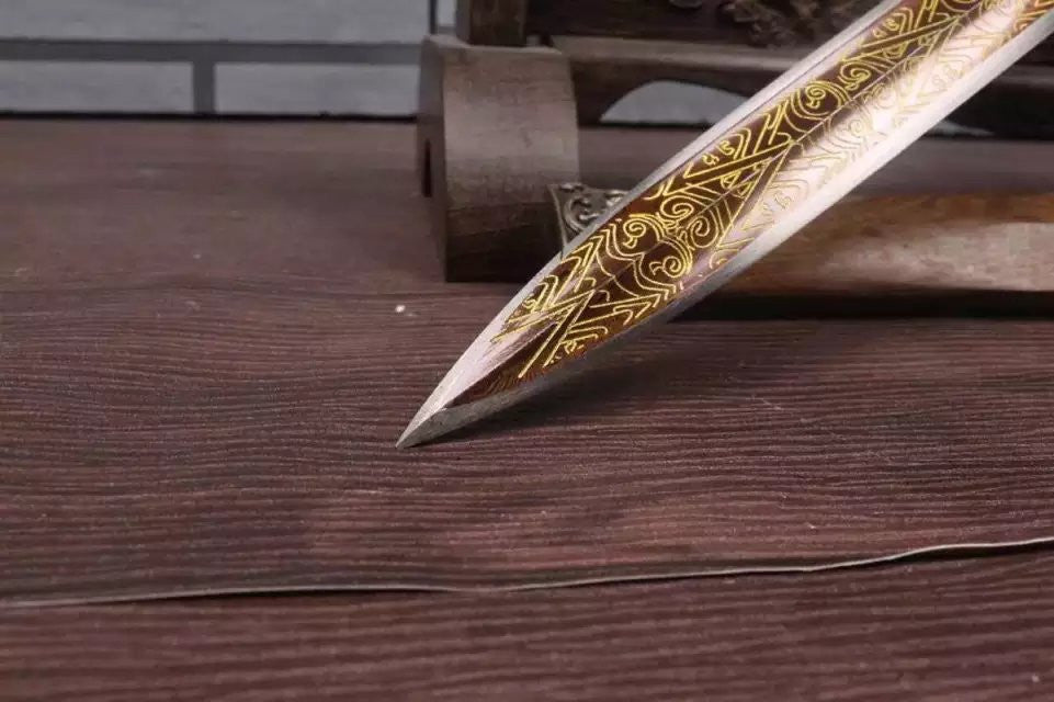 Mini han sword,Folded steel embossing blade,Rosewood scabbard