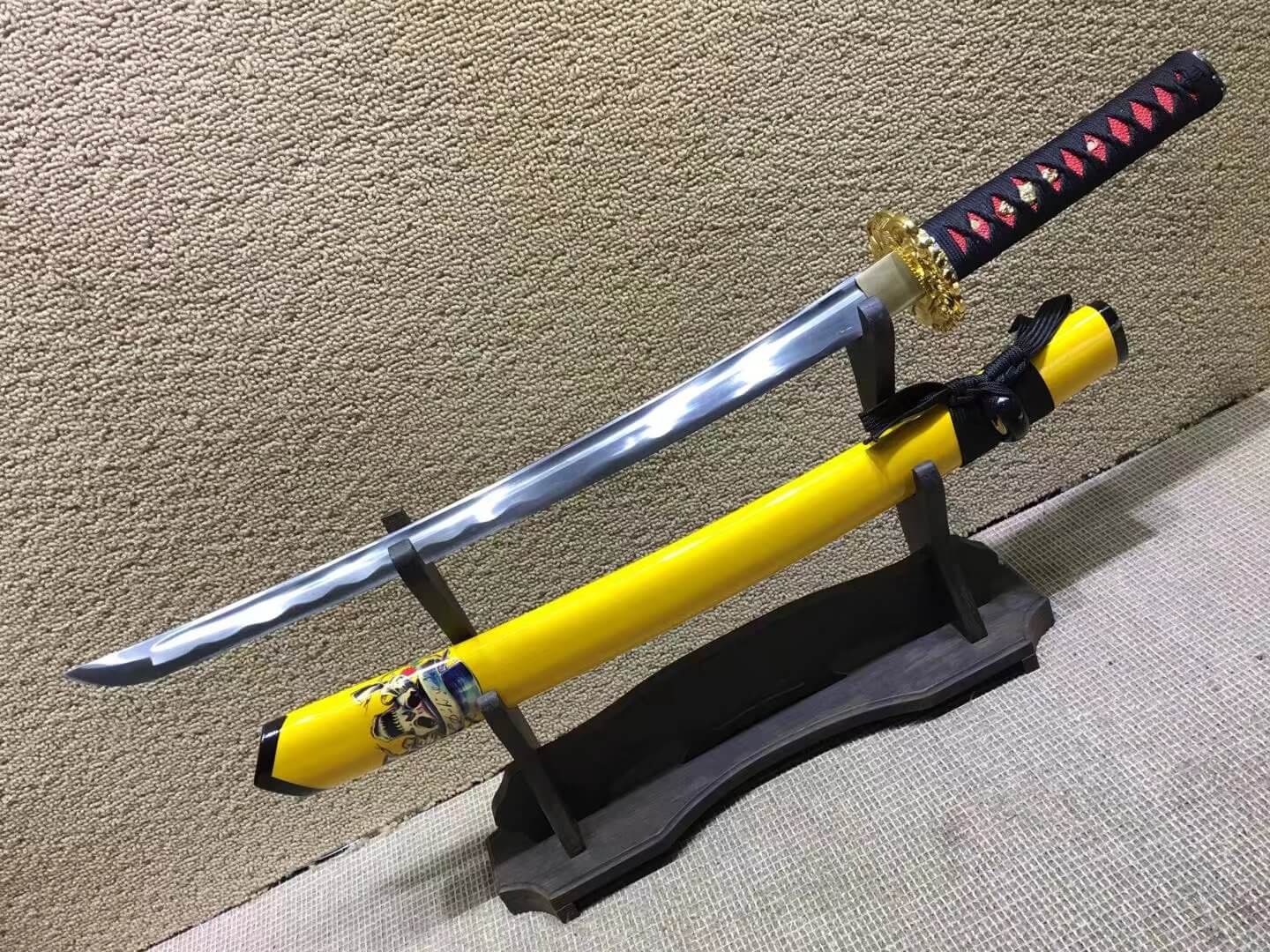 Samurai sword,Medium carbon steel,Yellow scabbard,Alloy Tsuba,Length 30 inch