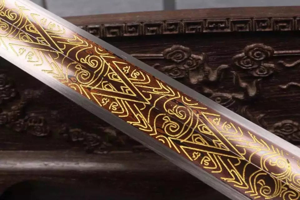 Mini han sword,Folded steel embossing blade,Rosewood scabbard