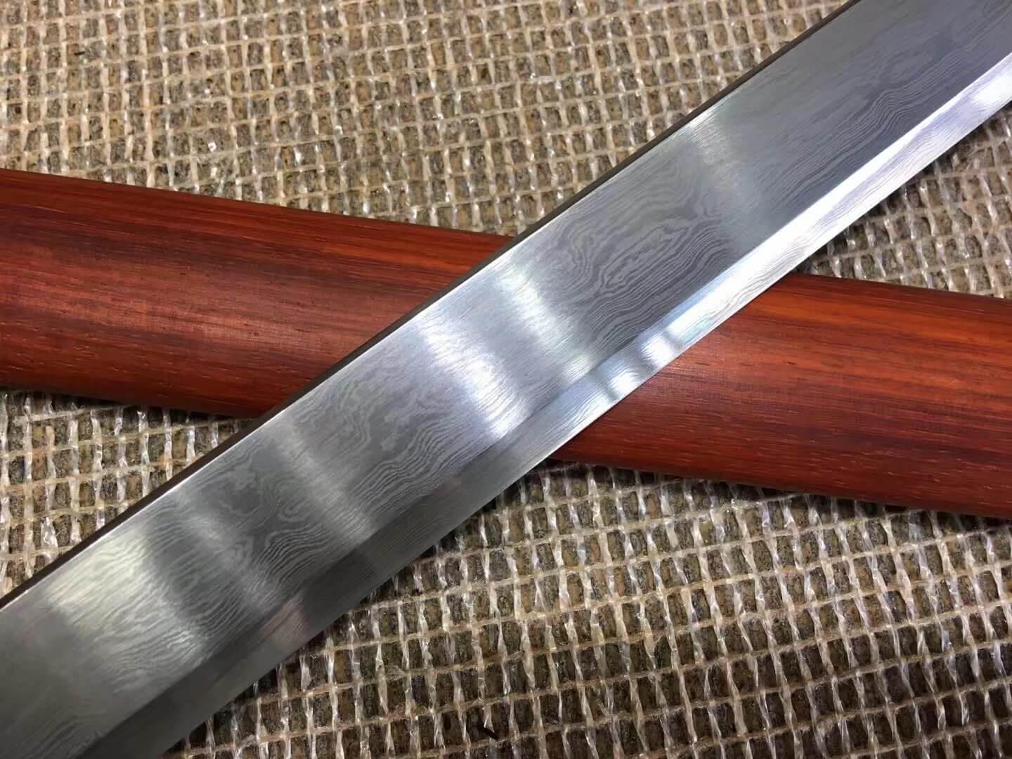 Tang dao,Damascus steel blade,Redwood scabbard,Alloy fitings,Full tang