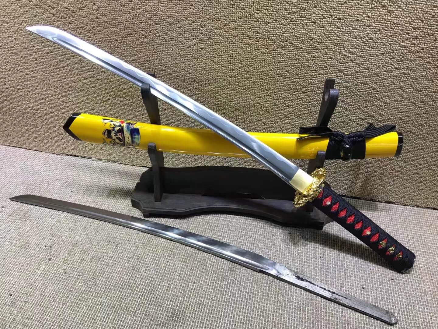 Samurai sword,Medium carbon steel,Yellow scabbard,Alloy Tsuba,Length 30 inch