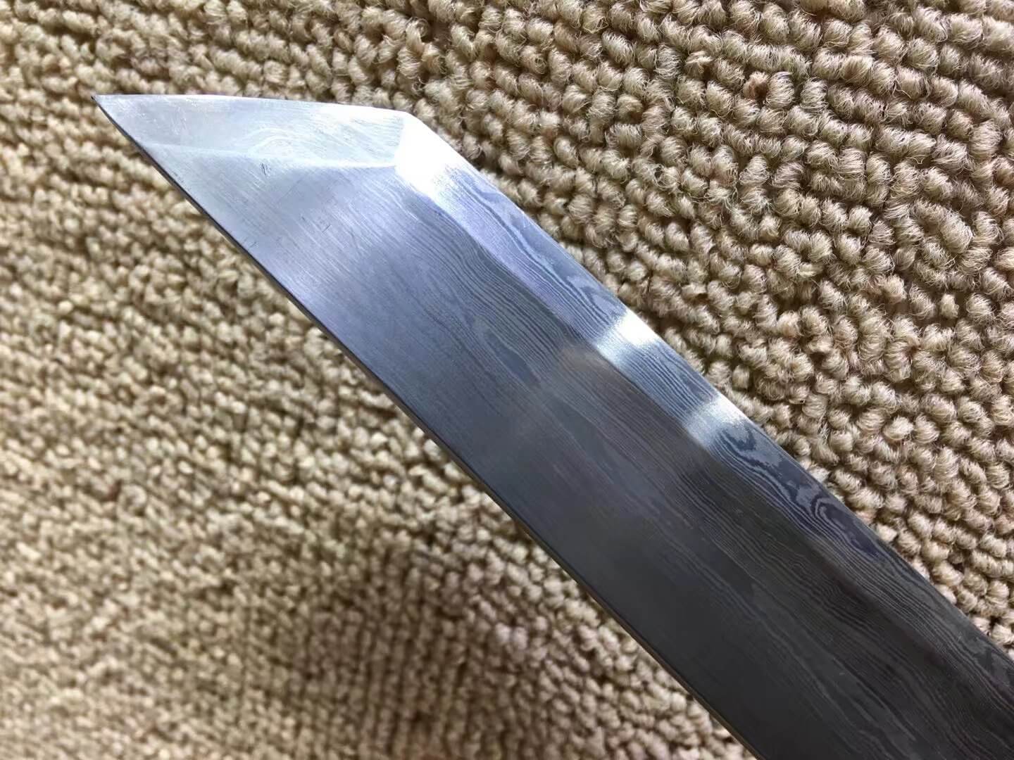 Tang dao,Damascus steel blade,Redwood scabbard,Alloy fitings,Full tang