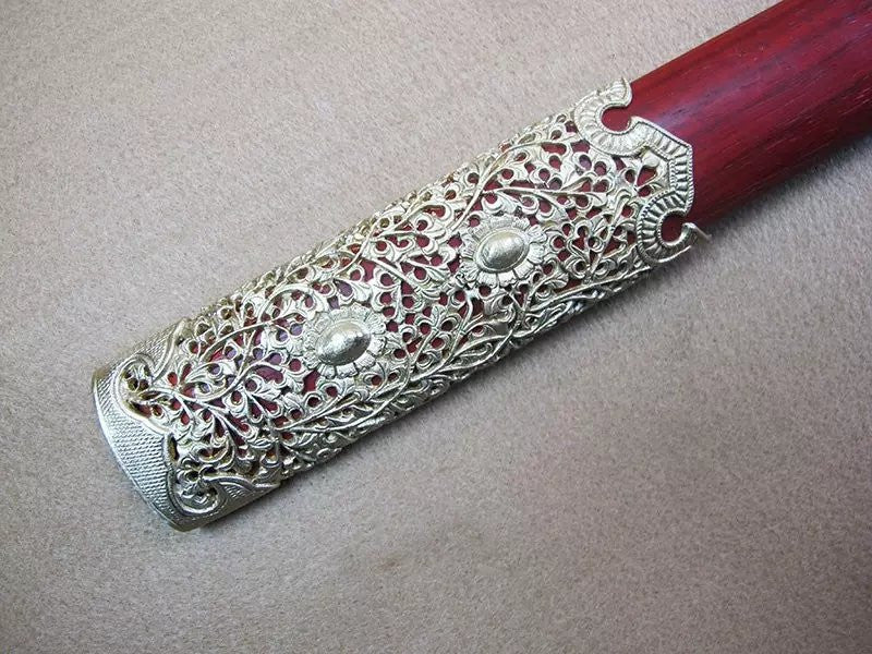 Tang jian/Damascus steel blade,Wood scabbard,Copper fitting