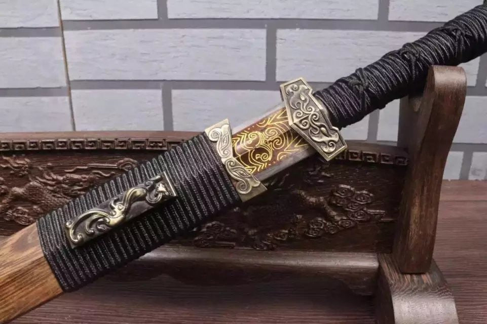 Mini han sword,Folded steel embossing blade,Rosewood scabbard