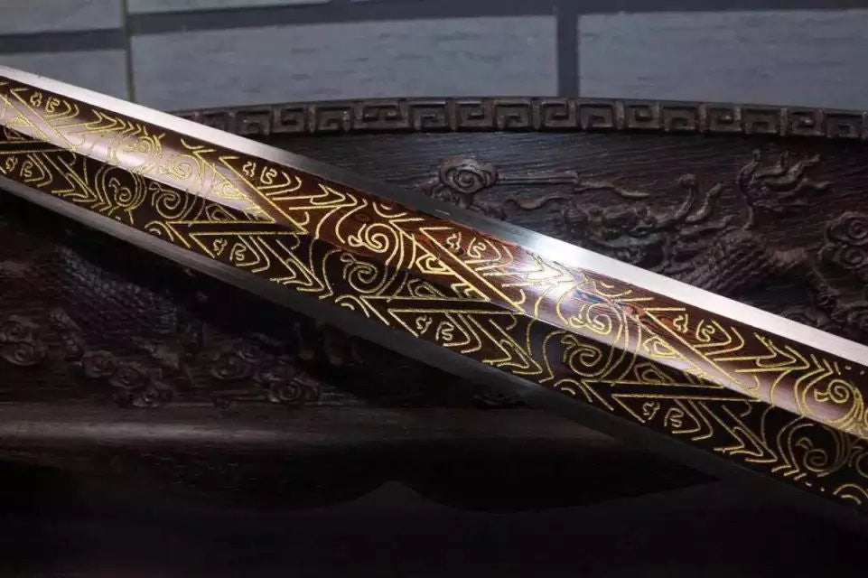 Mini han sword,Folded steel embossing blade,Rosewood scabbard