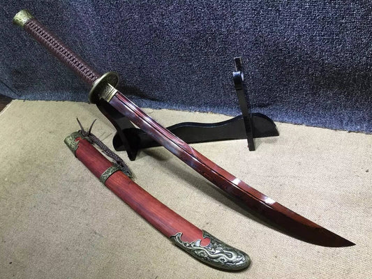 Broadsword,Damascus steel red blade,Red scabbard,Alloy fitting