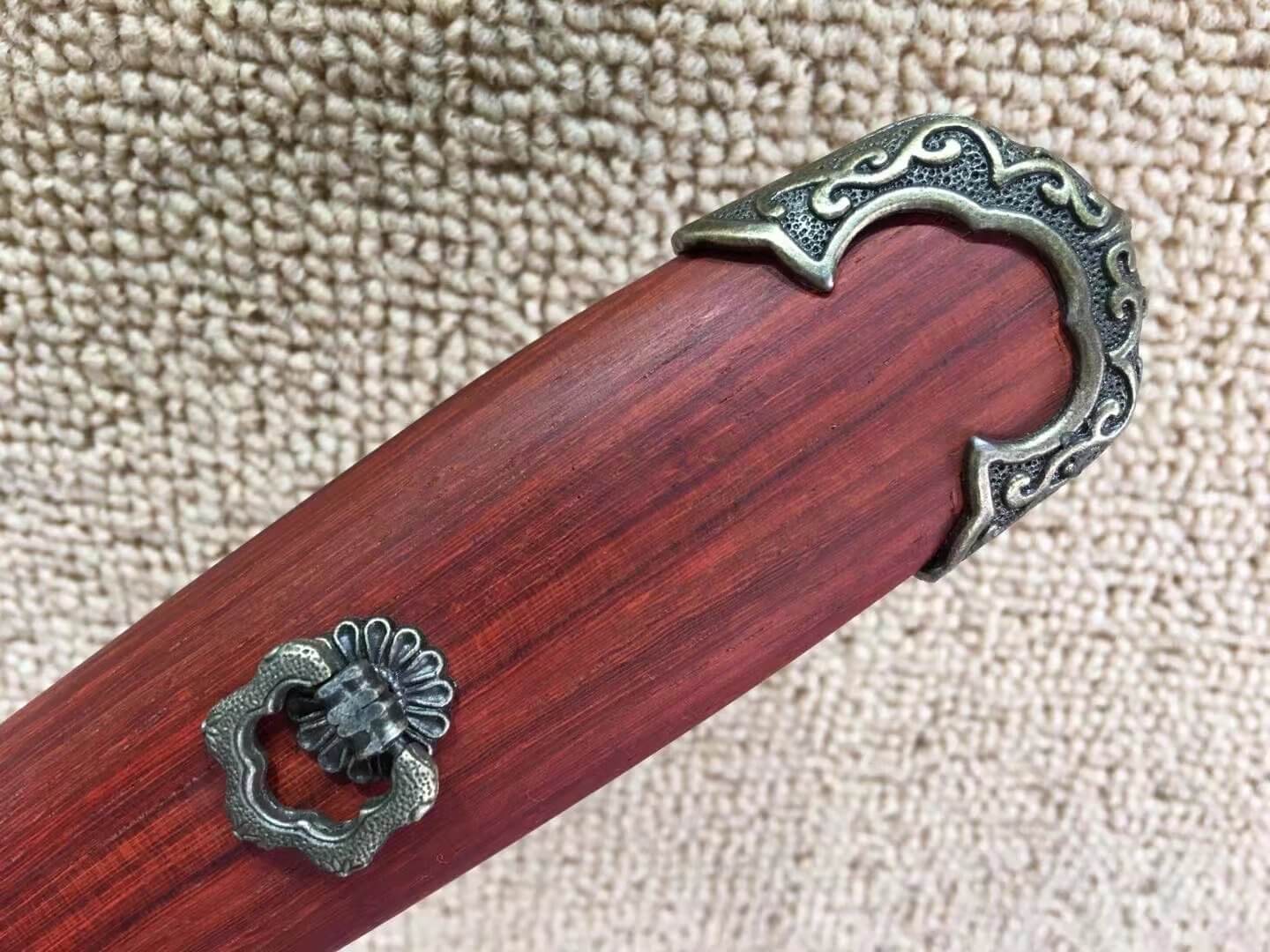 Tang dao,Damascus steel blade,Redwood scabbard,Alloy fitings,Full tang