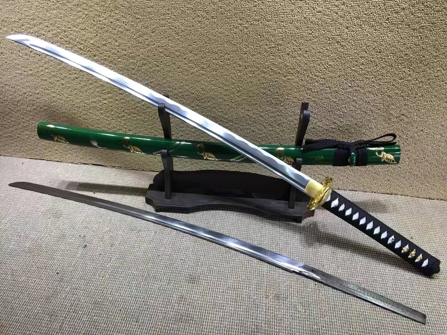 Samurai sword,Medium carbon steel,Green scabbard,Alloy fitted,Length 39 inch