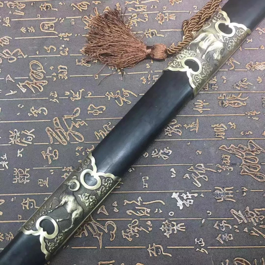 Chinese traditional sword,Damascus steel blue blade,Ebony,Copper