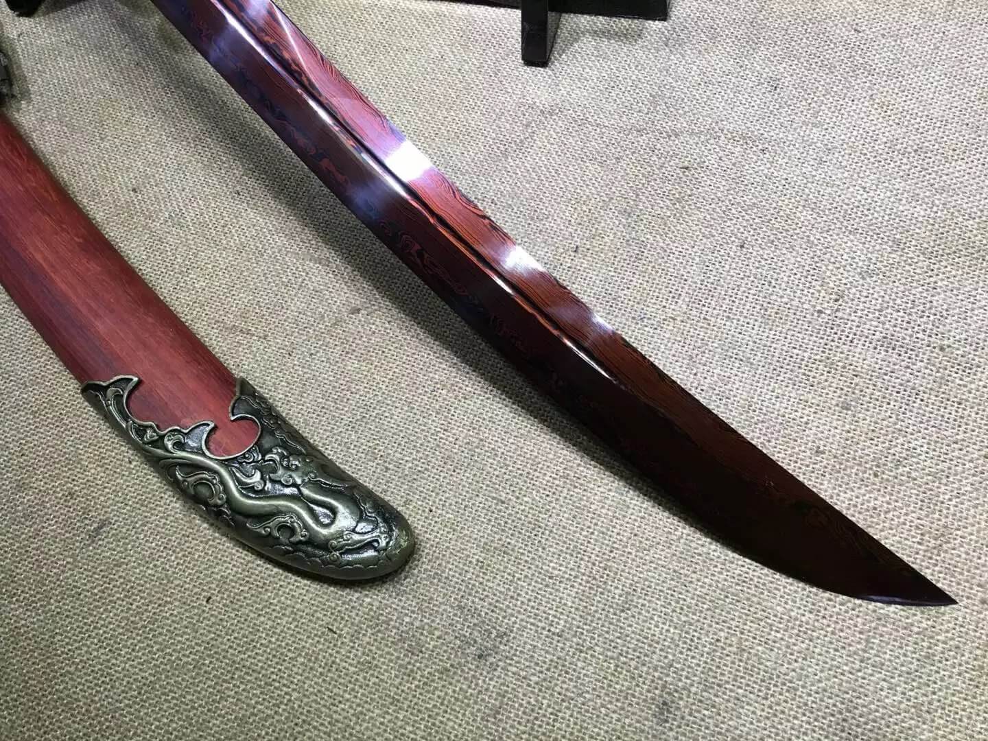 Broadsword,Damascus steel red blade,Red scabbard,Alloy fitting