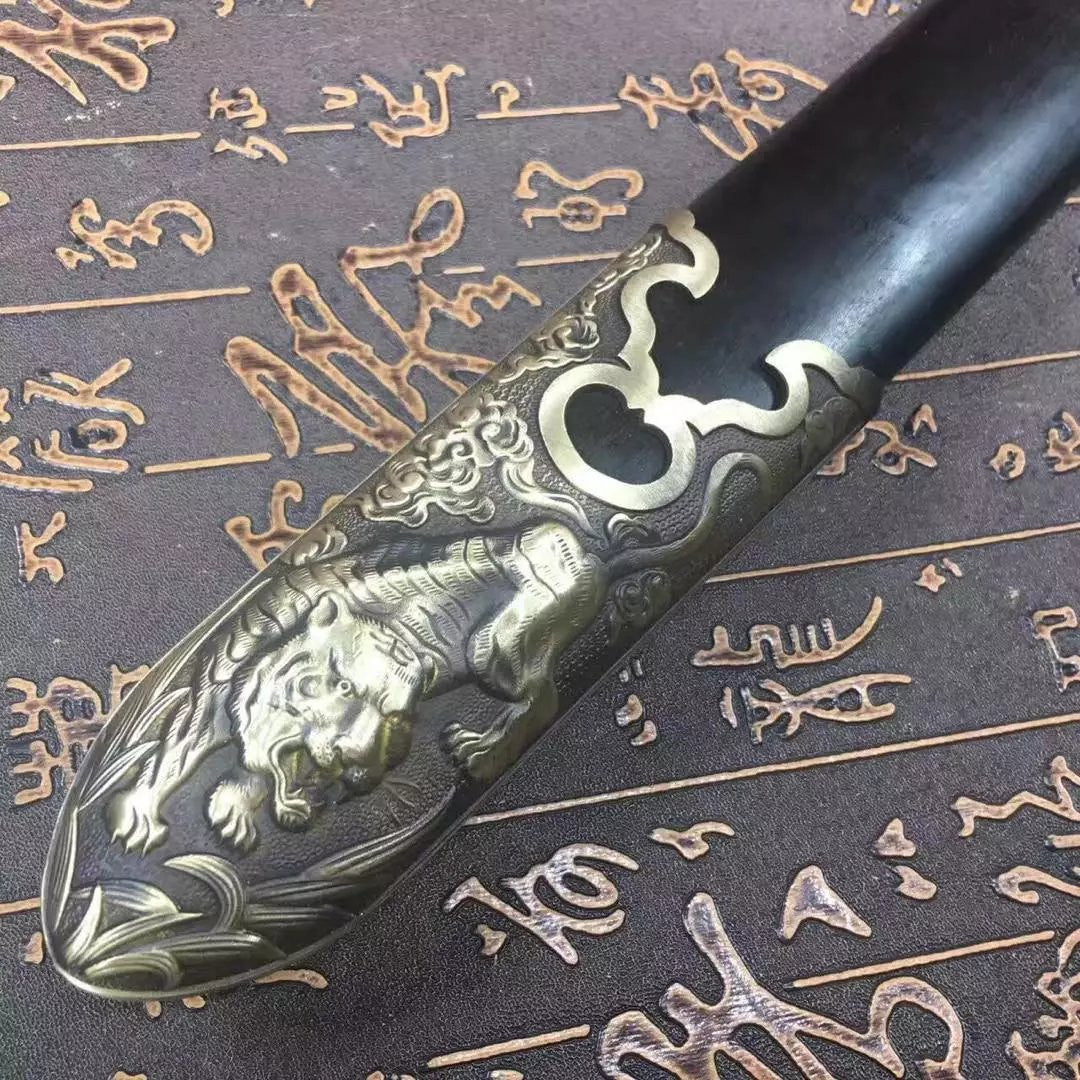 Chinese traditional sword,Damascus steel blue blade,Ebony,Copper