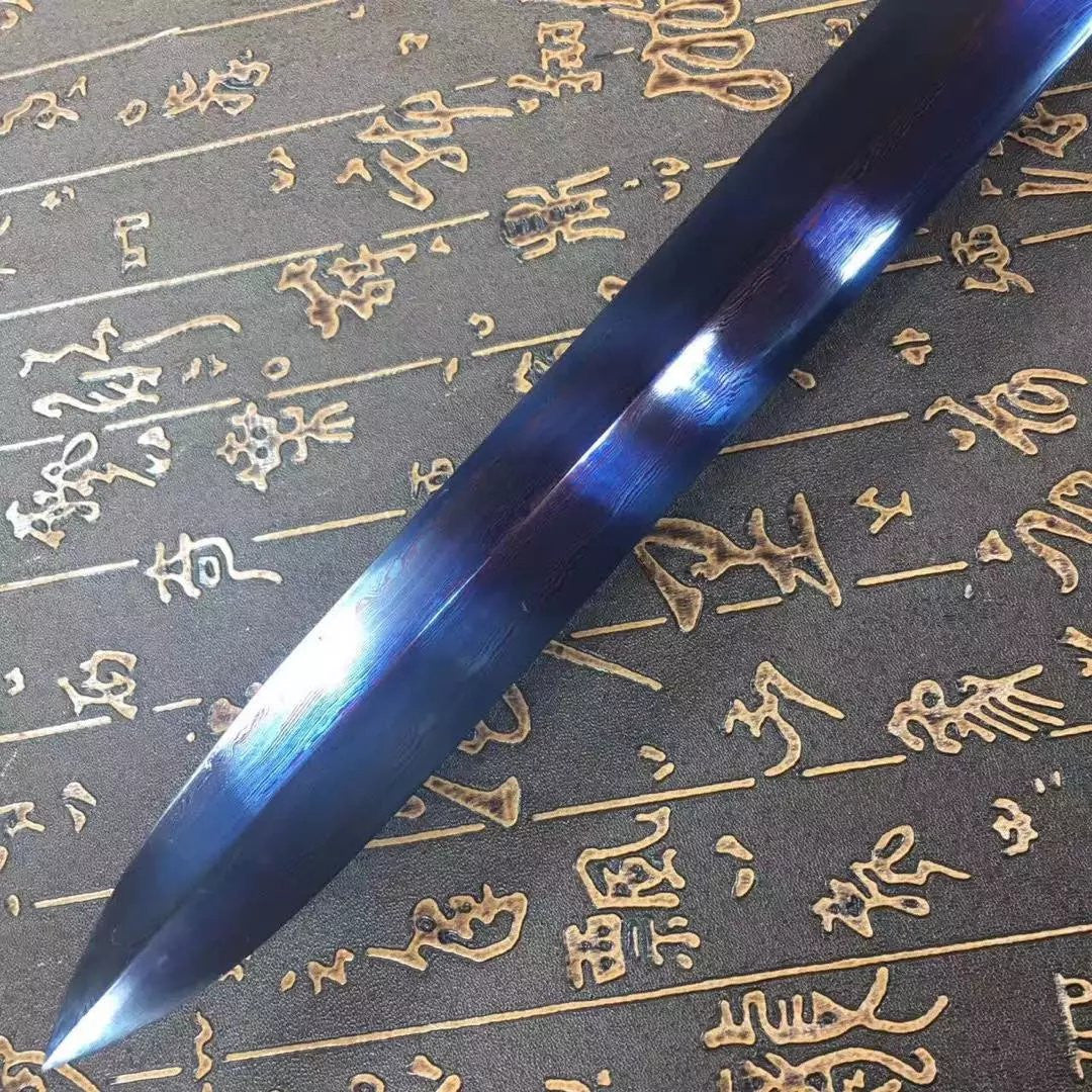 Chinese traditional sword,Damascus steel blue blade,Ebony,Copper