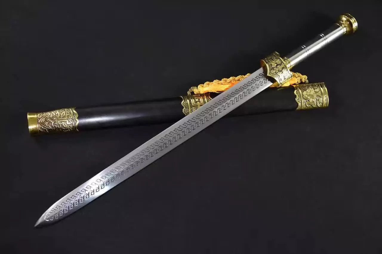 Yue wang sword,High manganese steel blade,Black wood scabbard,Alloy fitting,Length 33 inch