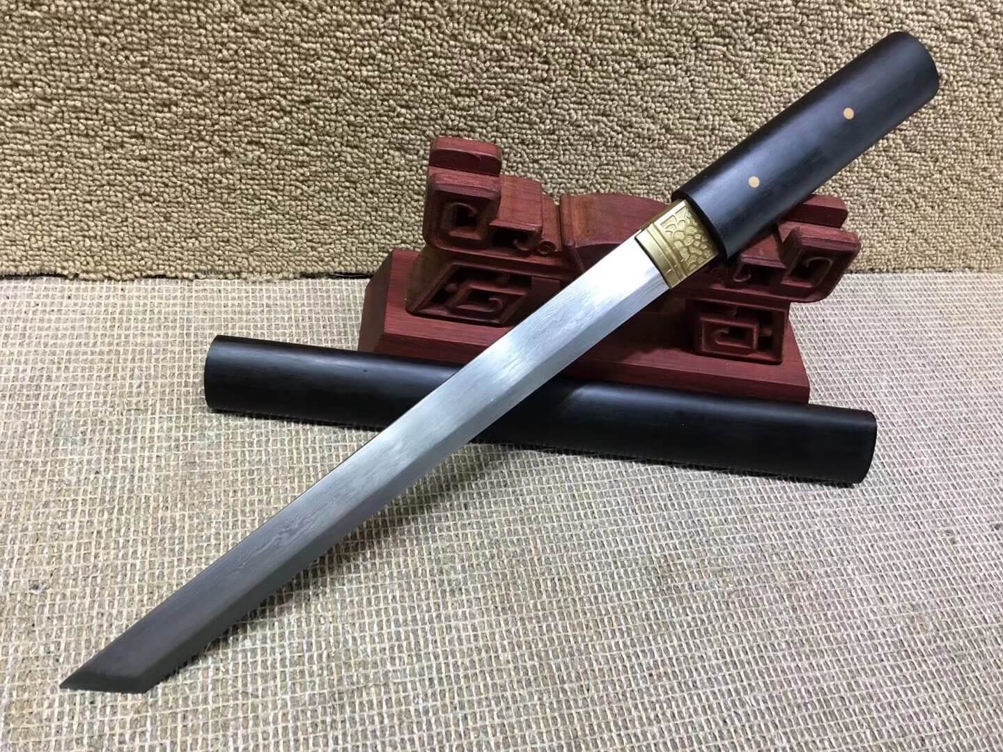 Dagger,Forged Damascus steel bade,Ebony scabbard,Length 20"