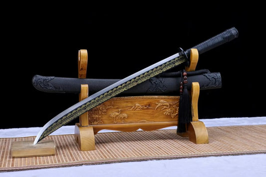 Qing dao sword,High carbon steel etch blade, Leather wooden scabbard