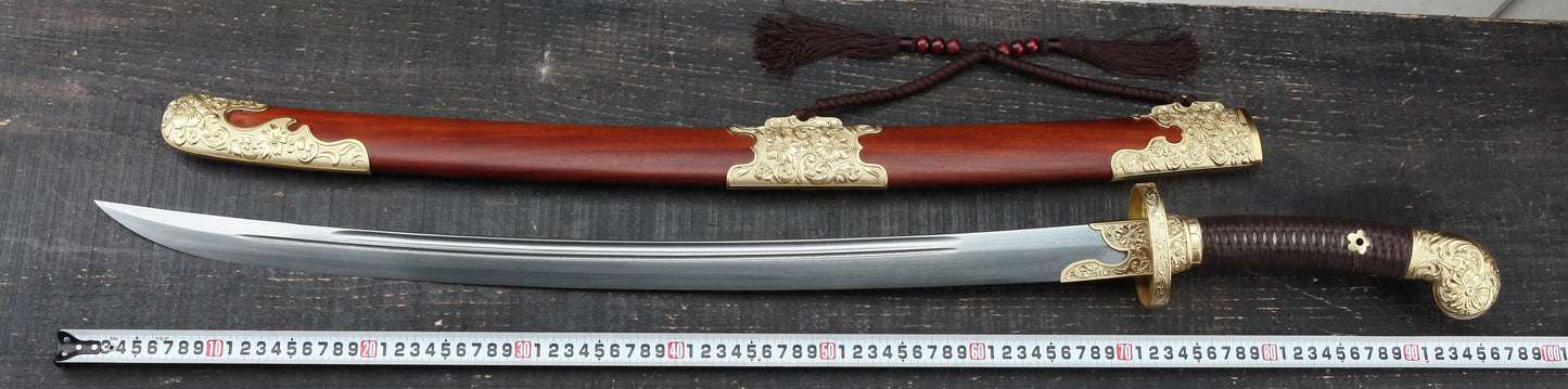 Qing dao sword,Damascus steel blade,MAHOGANY scabbard,Brass