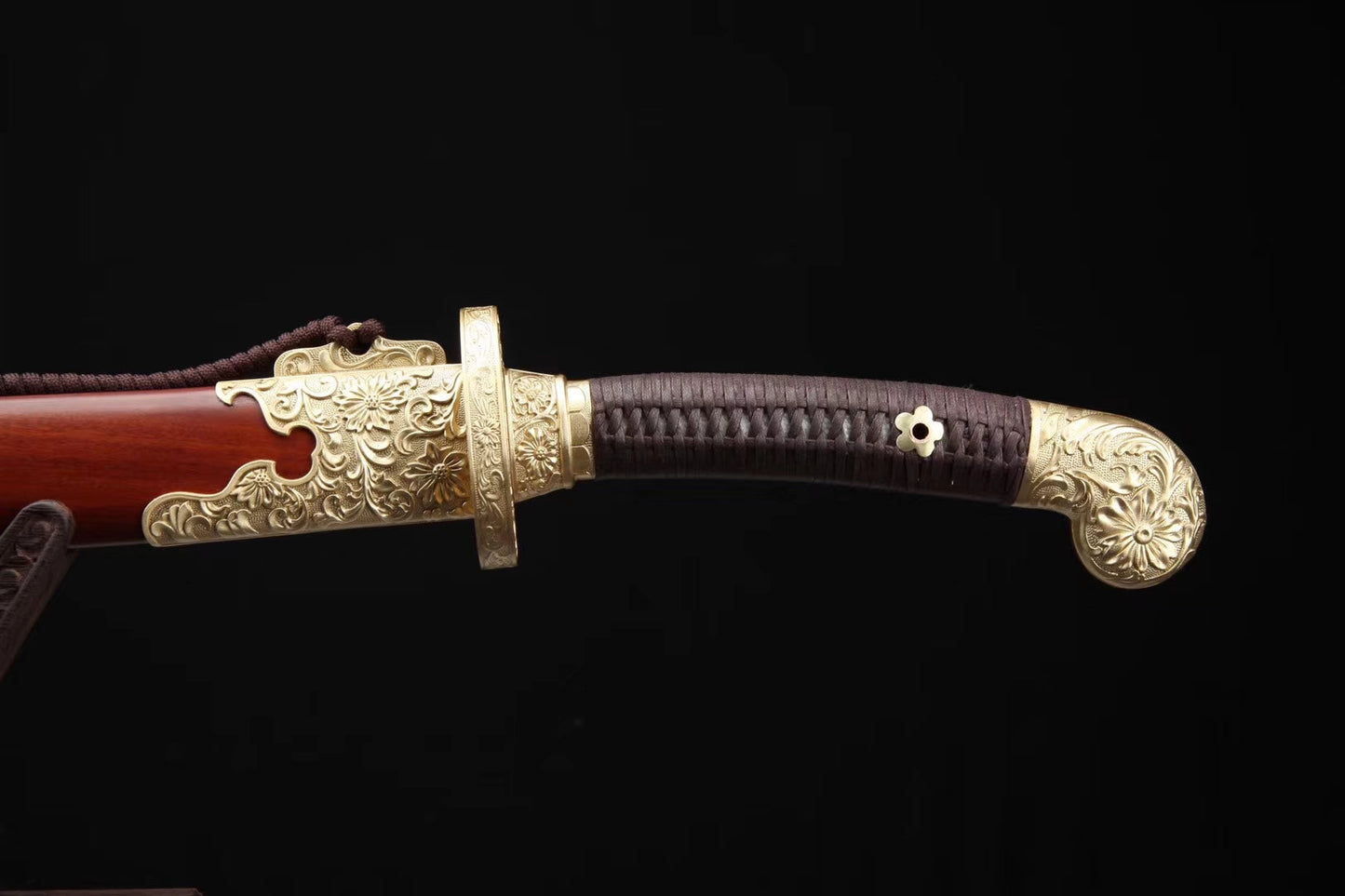 Qing dao sword,Damascus steel blade,MAHOGANY scabbard,Brass