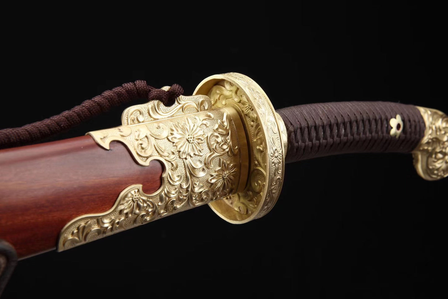 Qing dao sword,Damascus steel blade,MAHOGANY scabbard,Brass