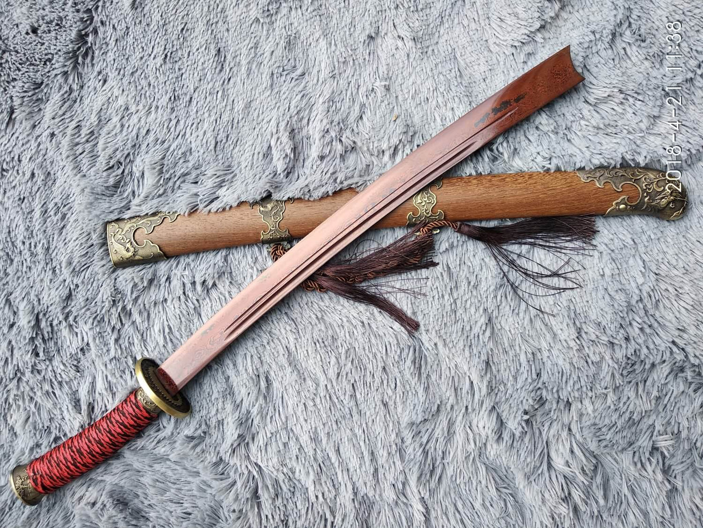 Broadsword,Damascus steel red blade,Rosewood,Alloy