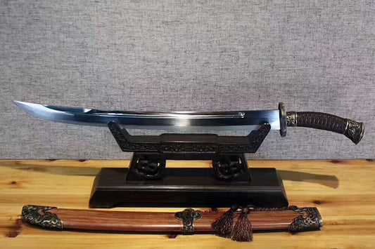 Qing dao,Damascus steel bade,MAHOGANY scabbard,Brass fittings