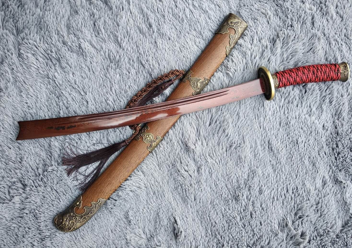 Broadsword,Damascus steel red blade,Rosewood,Alloy