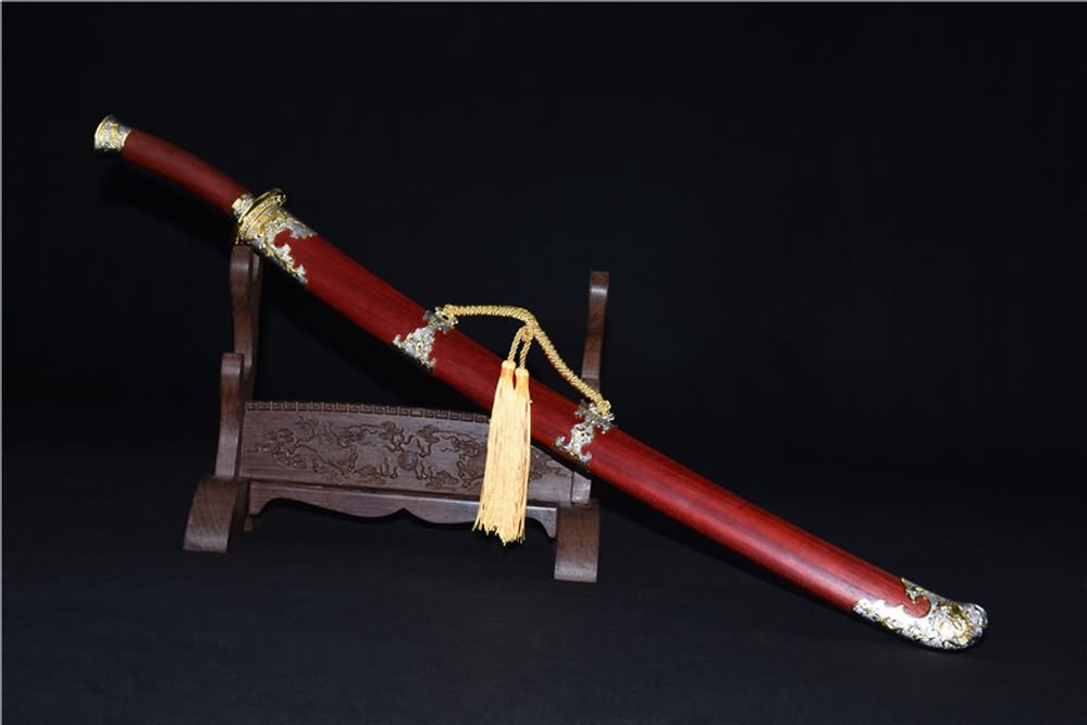 Qing dao sword,Damascus steel red blade,Redwood scabbard