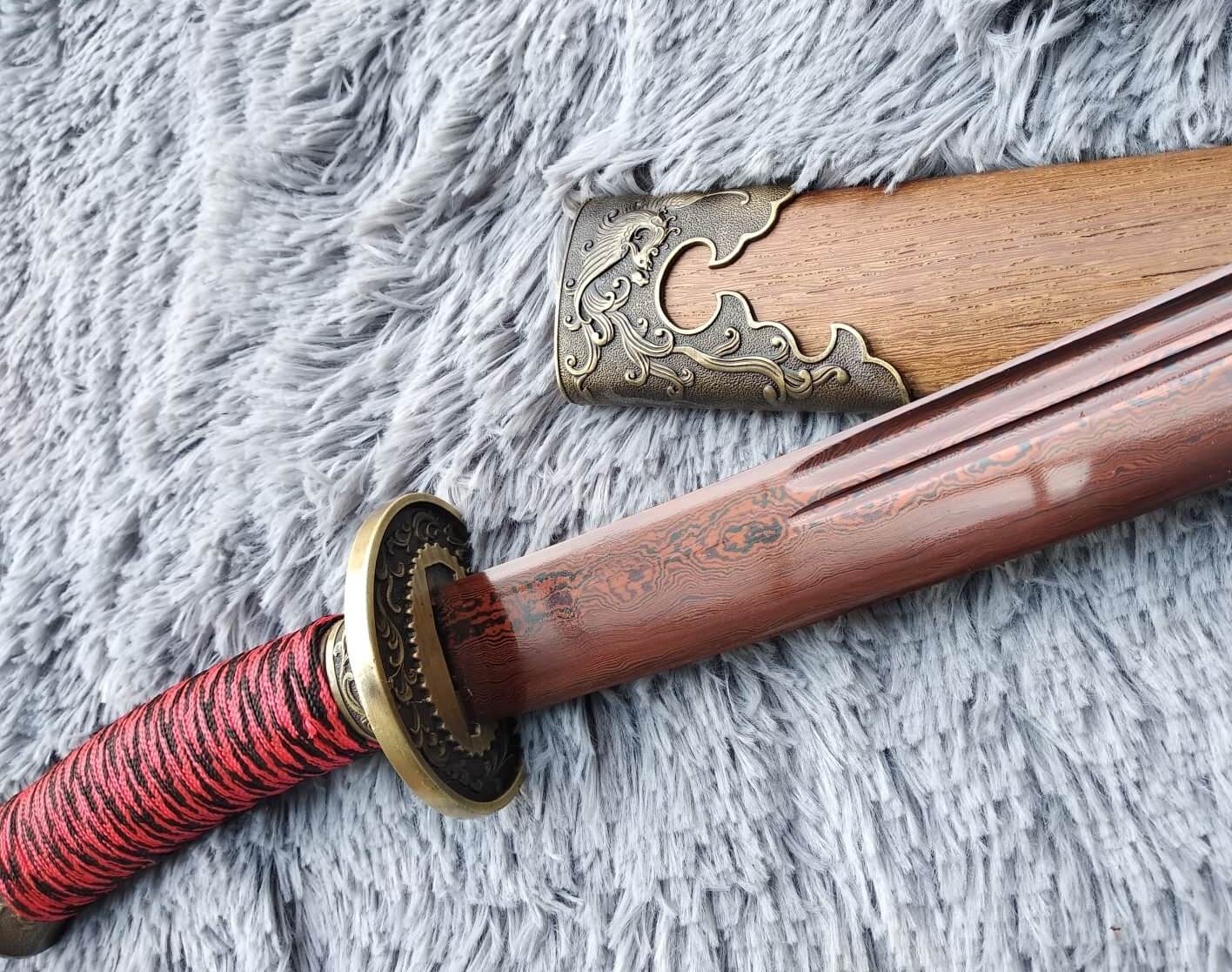 Broadsword,Damascus steel red blade,Rosewood,Alloy