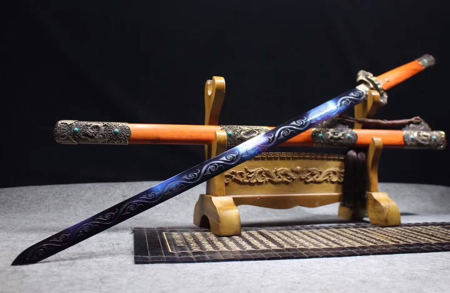 Tang sword,High manganese steel blue blade,Redwood scabbard,Alloy fittings