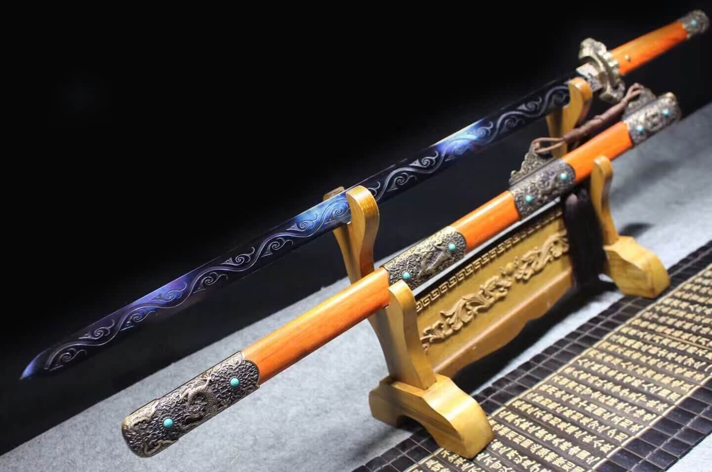 Tang sword,High manganese steel blue blade,Redwood scabbard,Alloy fittings