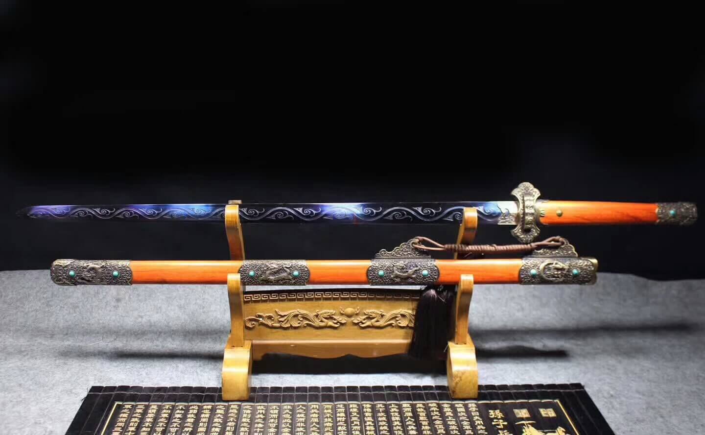 Tang sword,High manganese steel blue blade,Redwood scabbard,Alloy fittings