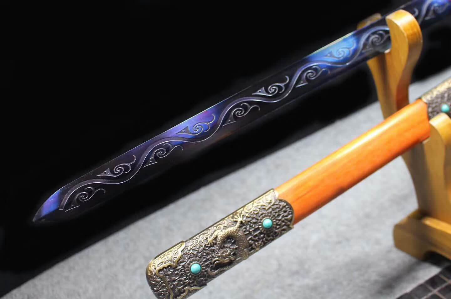 Tang sword,High manganese steel blue blade,Redwood scabbard,Alloy fittings