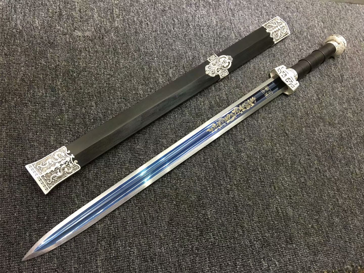 Qin jian sword,High carbon steel blade,Black wood,Alloy fittings