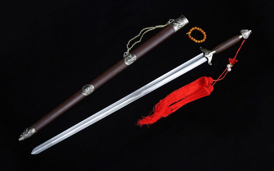 Training sword,Taiji jian,Pattern steel,Rosewood scabbard,Alloy fittings