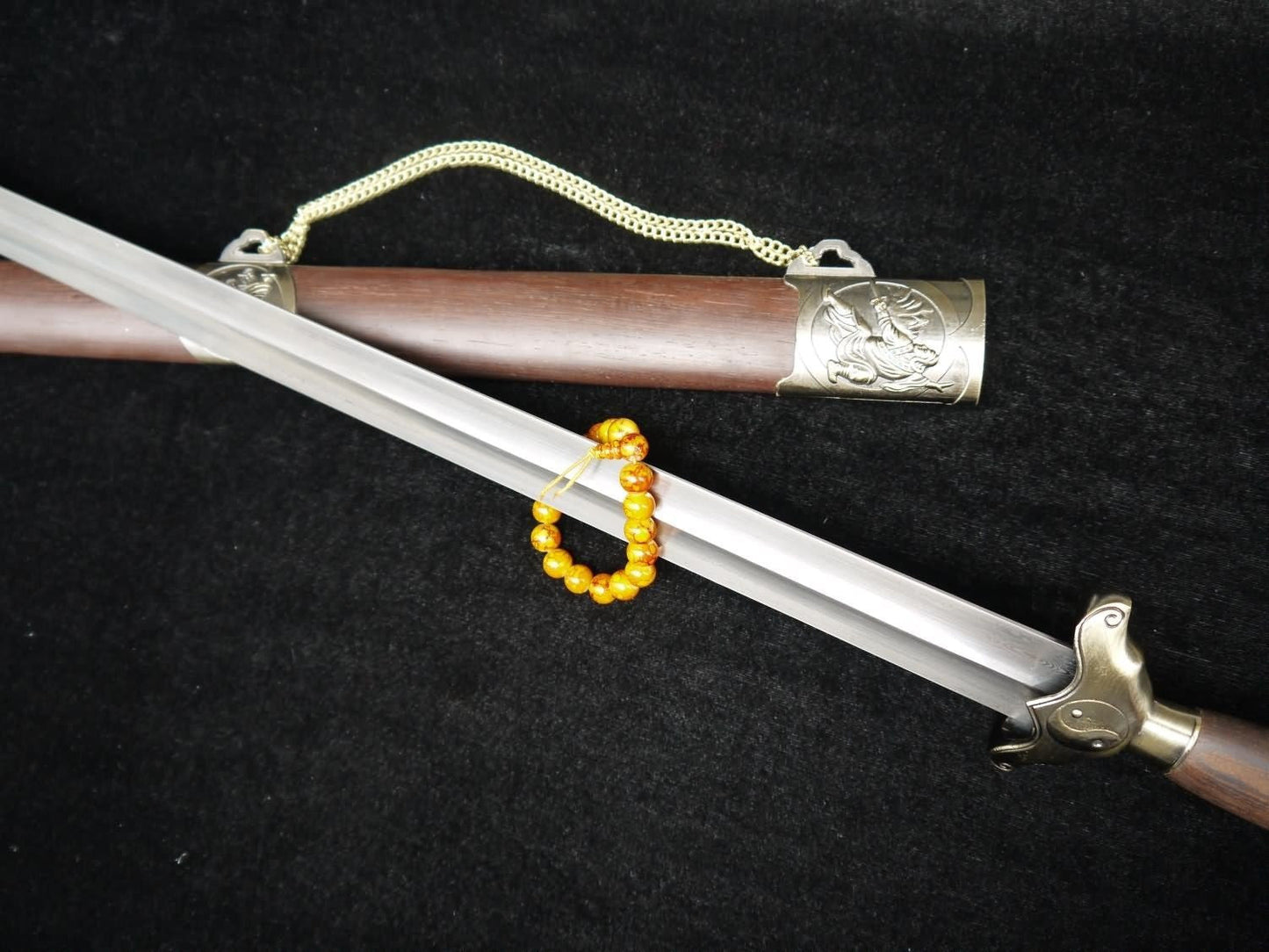 Training sword,Taiji jian,Pattern steel,Rosewood scabbard,Alloy fittings