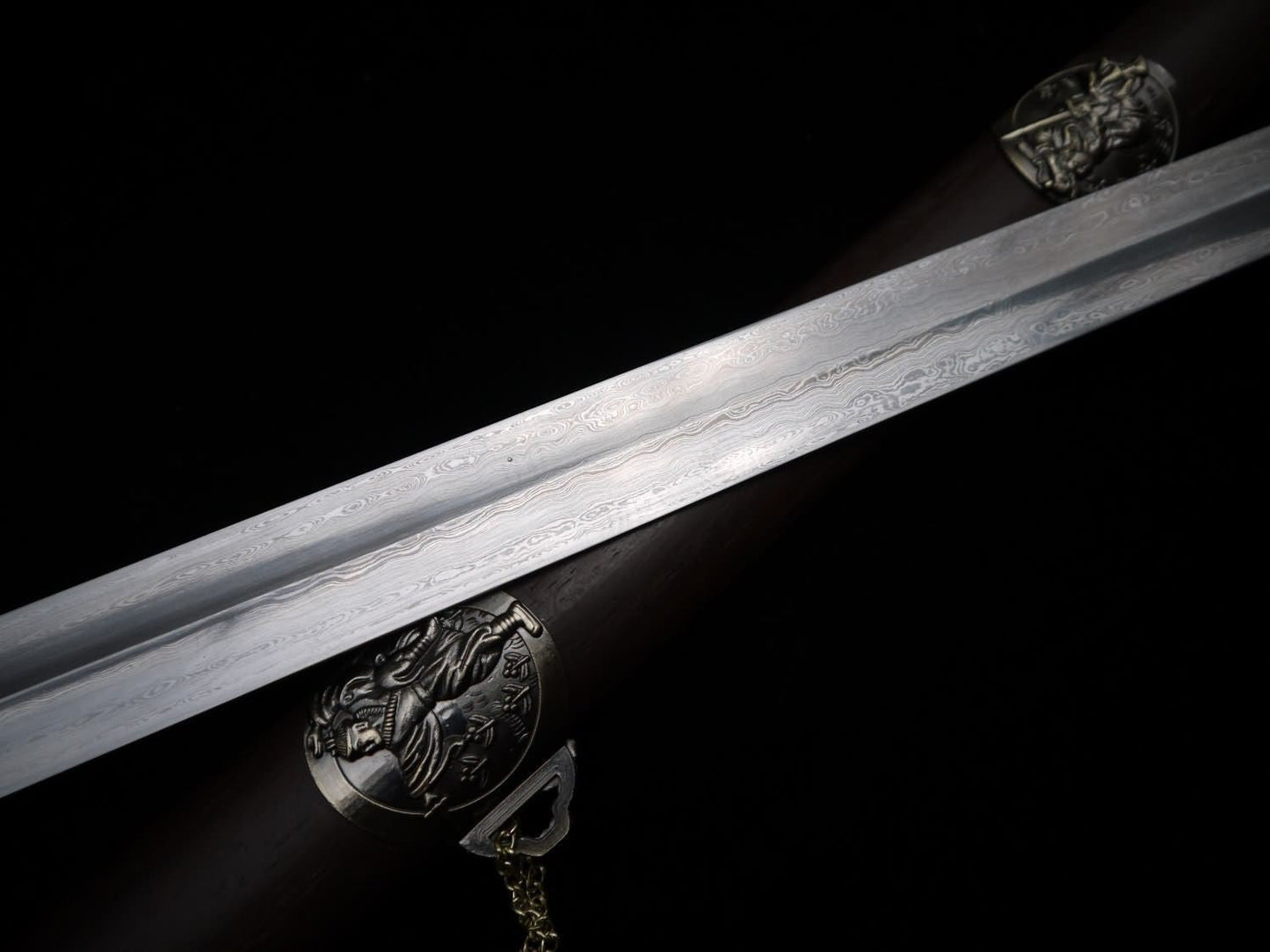 Training sword,Taiji jian,Pattern steel,Rosewood scabbard,Alloy fittings