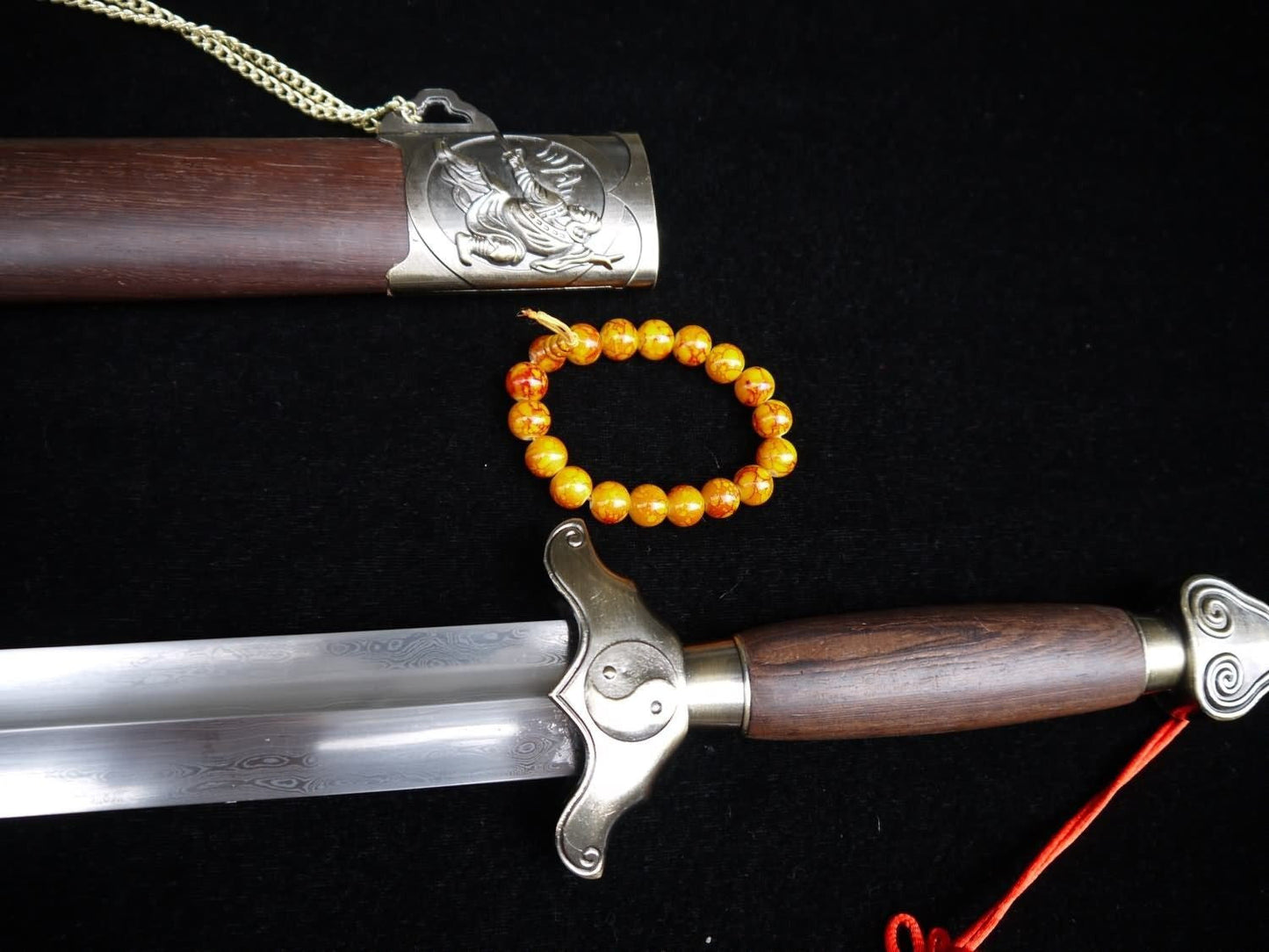 Training sword,Taiji jian,Pattern steel,Rosewood scabbard,Alloy fittings