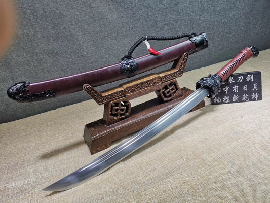 Dragon Tiger Broadsword(High carbon steel blade,Leather scabbard)Sharp